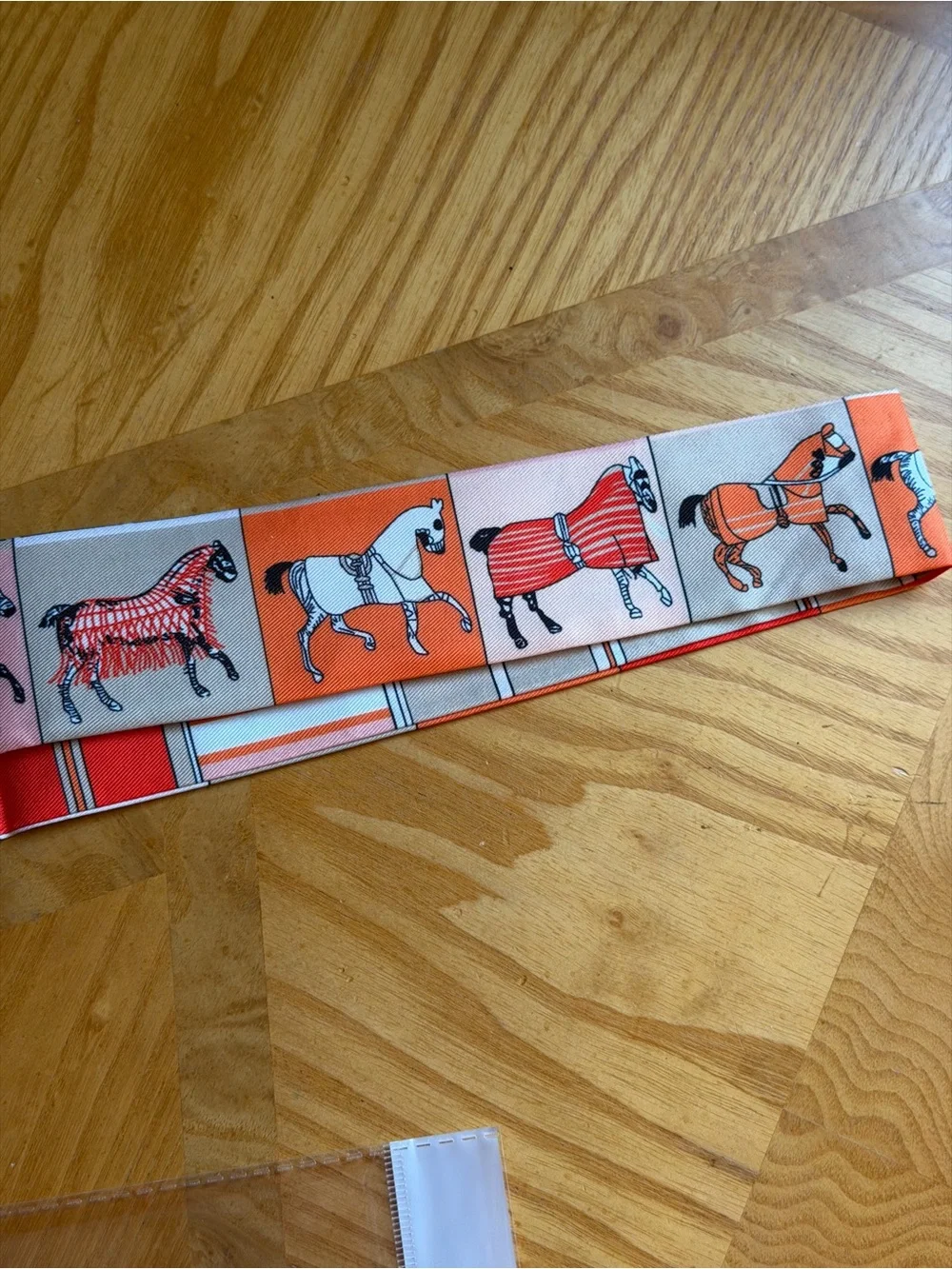 Equestrian Print Twilly Scarf in Orange & Cream